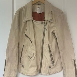 We The Free Beige Leather Jacket